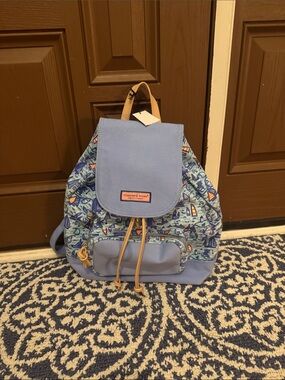 Vineyard Vines Sky Blue Nautical Canvas Drawstring Backpack
